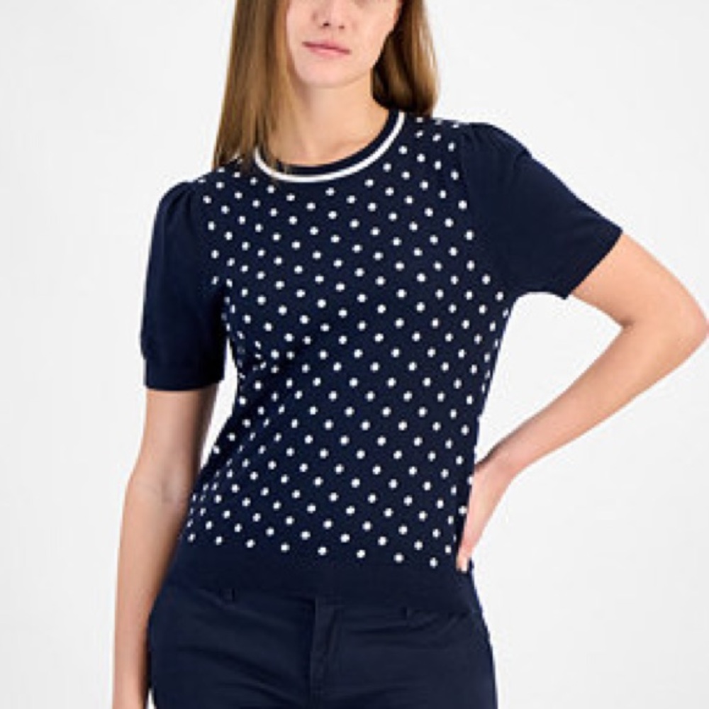 Tommy Hilfiger Navy Blue and White Polka Dot Sweater